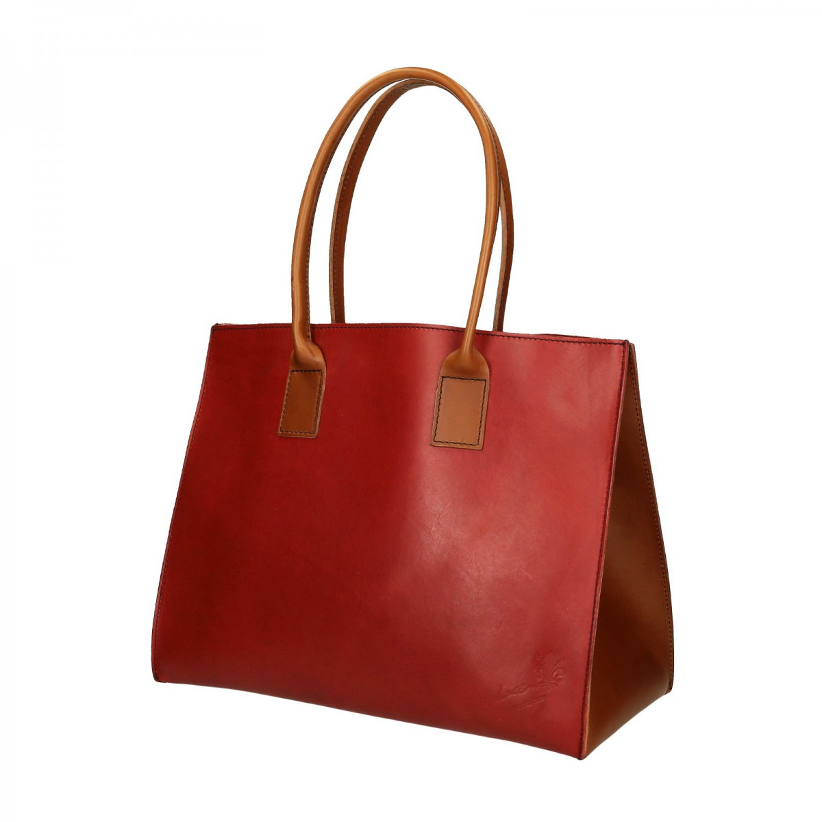 Two tone red tan leather tote bag for women Handmade | Gianluca - The leather craftsman