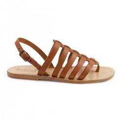 Tan flat sandals in real leather Handmade in Italy