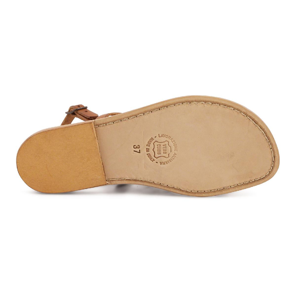 Tan flat sandals in real leather Handmade in Italy | The leather craftsmen