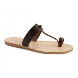 Braune Flip-Flop-Sandalen aus Leder in Italien von Hand gefertigt