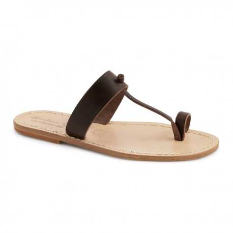 Sandals tong cuir homme marron fait à la main en Italie