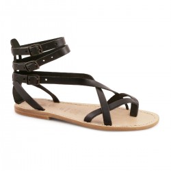 Gladiator sandals for women in black leather handmade
