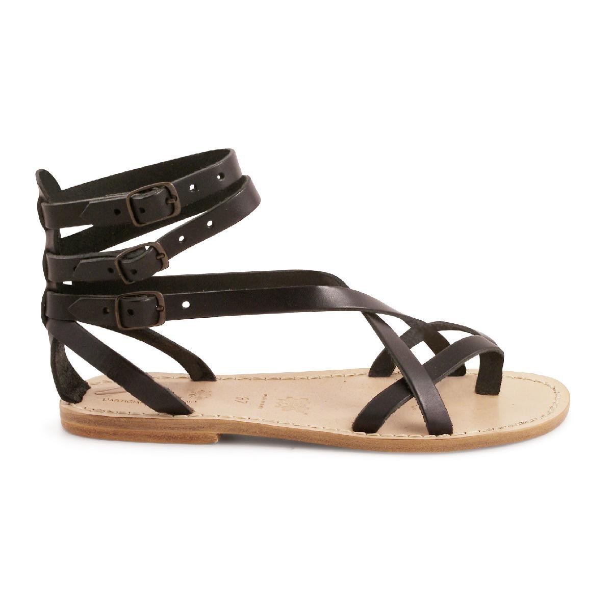 Gladiator sandals for women in black leather handmade | Gianluca - The ...