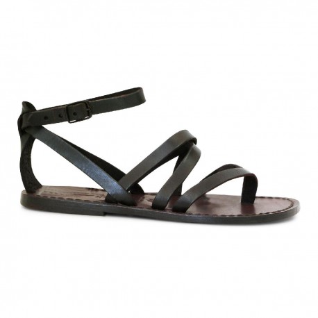 Italian strappy sandals women handmade in brown leather | The leather ...