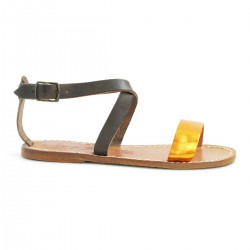 Bicolor leather flat sandals handmade in Italy
