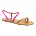 Leather thong sandals for women two-coloured pink and leather