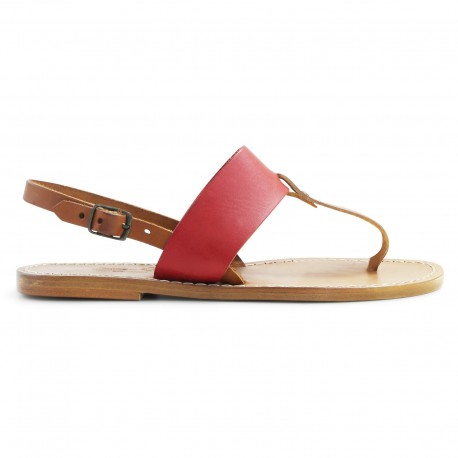 Thong sandals for women Two tone tan and red leather | Gianluca - The ...