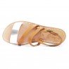Women's flat sandals handmade in tan and silver leather