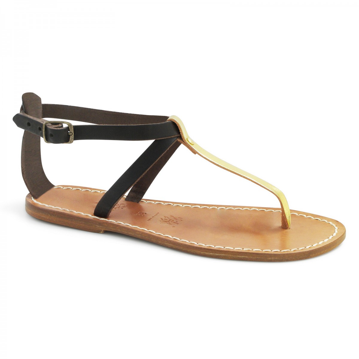 gold leather flat sandals