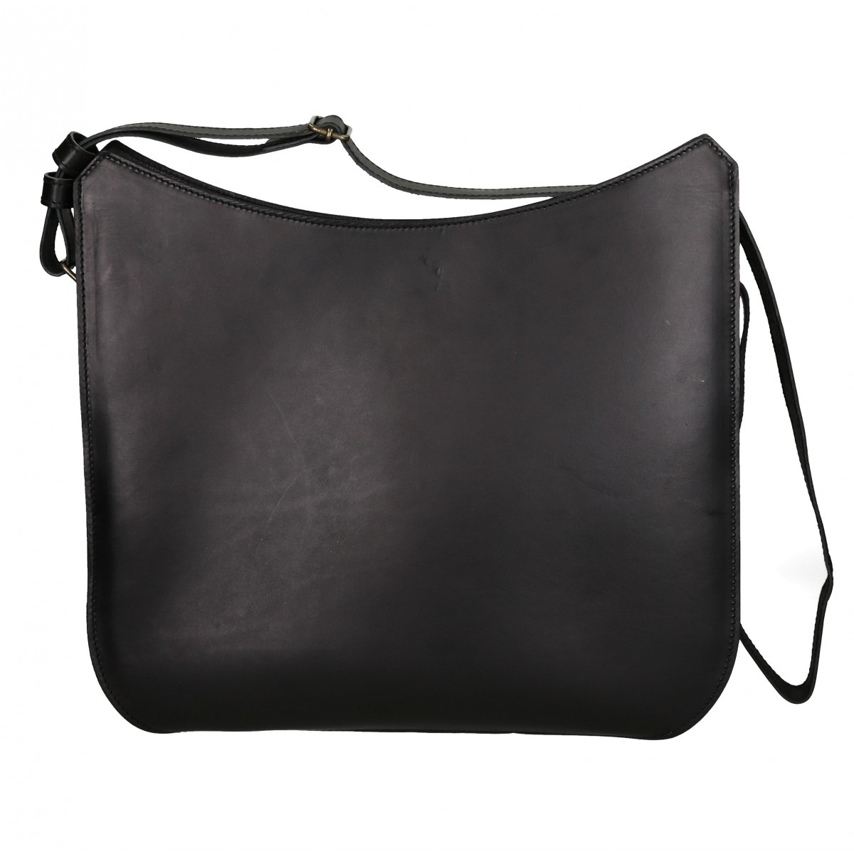 Handmade black leather shoulder bag long strap | Gianluca - The leather craftsman