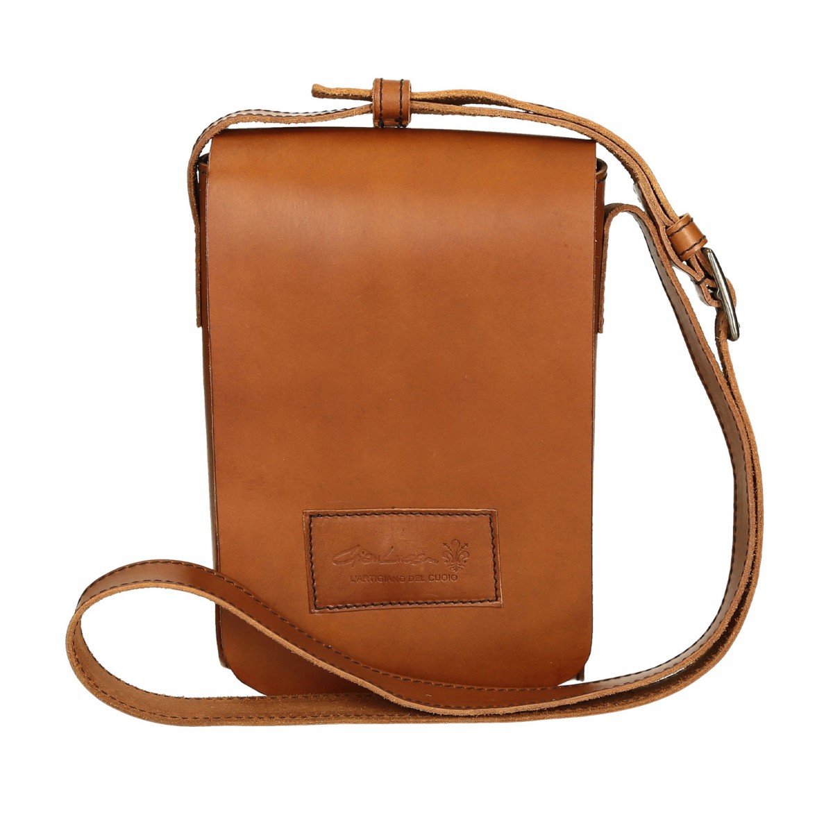 Natural leather shoulder bag long strap Handmade | Gianluca - The leather craftsman