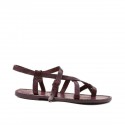Women's violet strappy sandals handmade in cuir leather