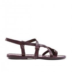 Women's violet strappy sandals handmade in cuir leather