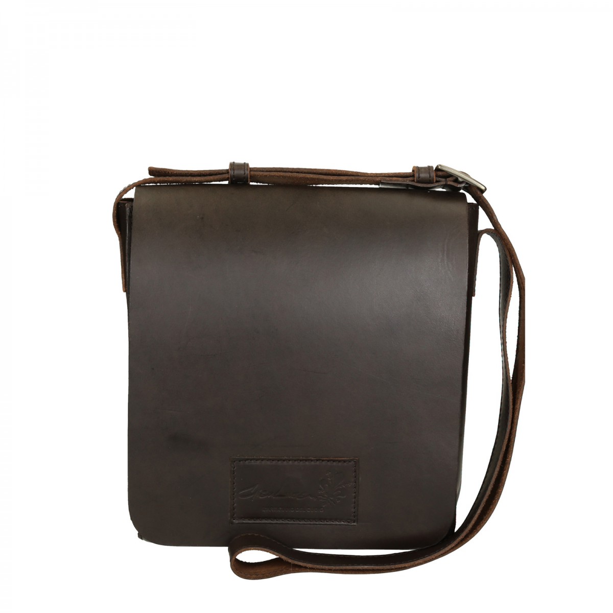 Brown leather shoulder bag long strap Handmade | Gianluca - The leather craftsman