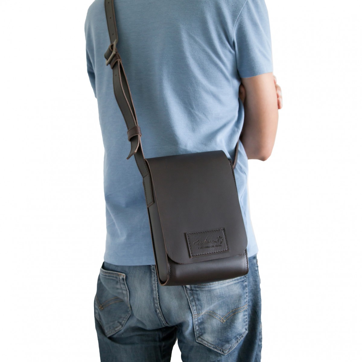 Brown leather cross body shoulder bag Handmade | Gianluca ...