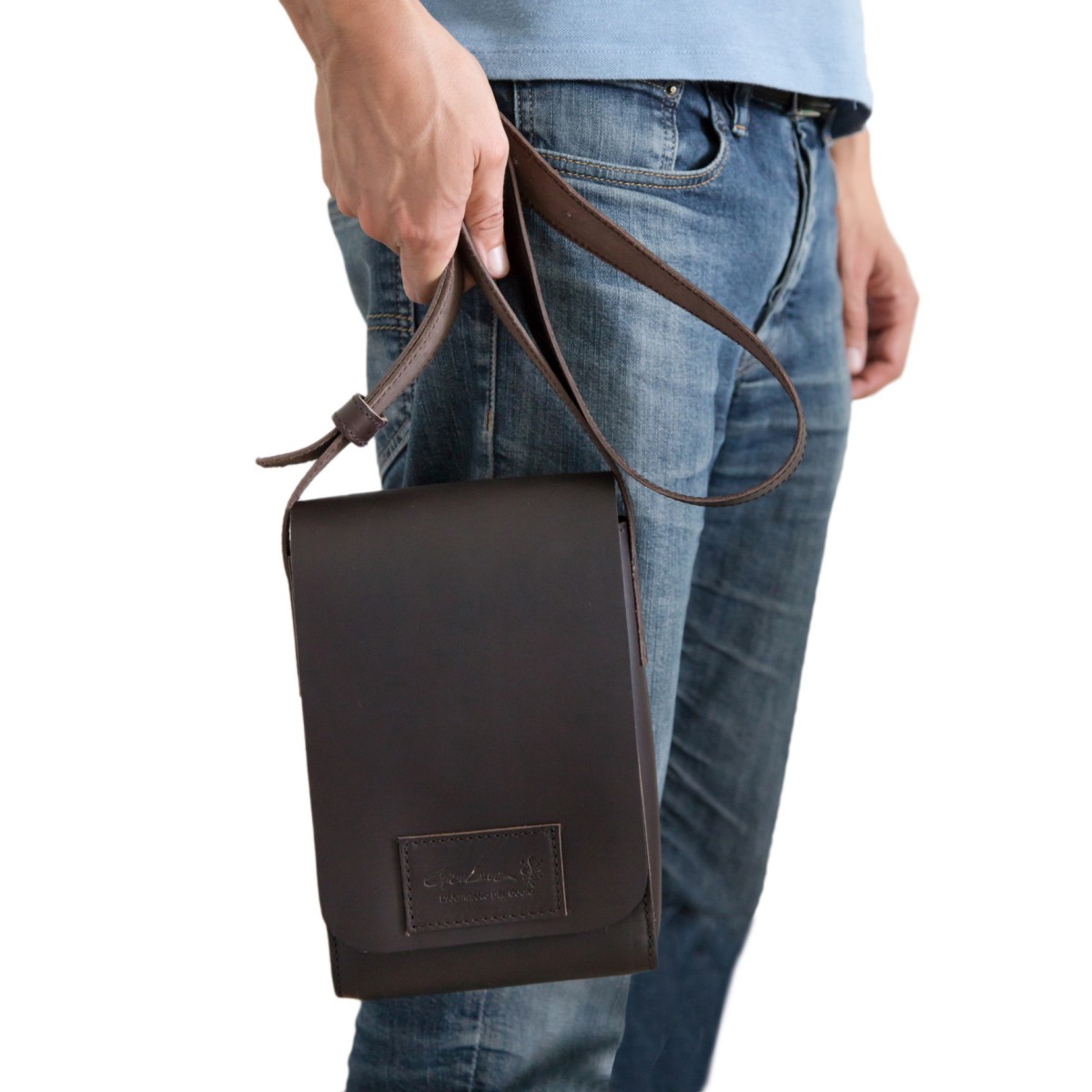 Brown leather cross body shoulder bag Handmade | Gianluca - The leather craftsman