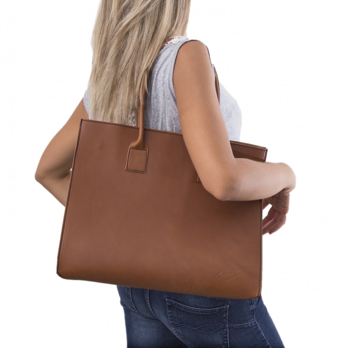 Handmade tote bag for women in tan leather - Gianluca ...
