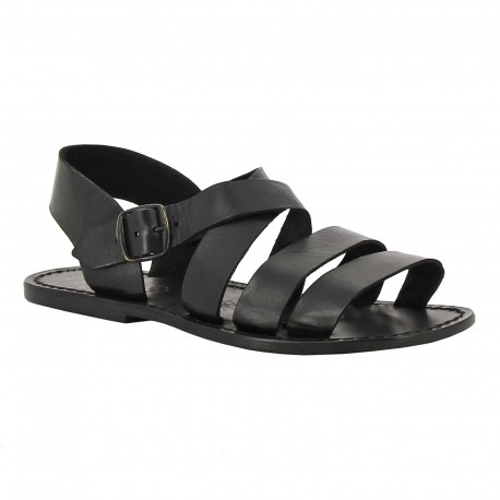 Handmade in Italy mens sandals in black leather