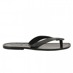 Handmade black leather thong sandals for men Made in Italy