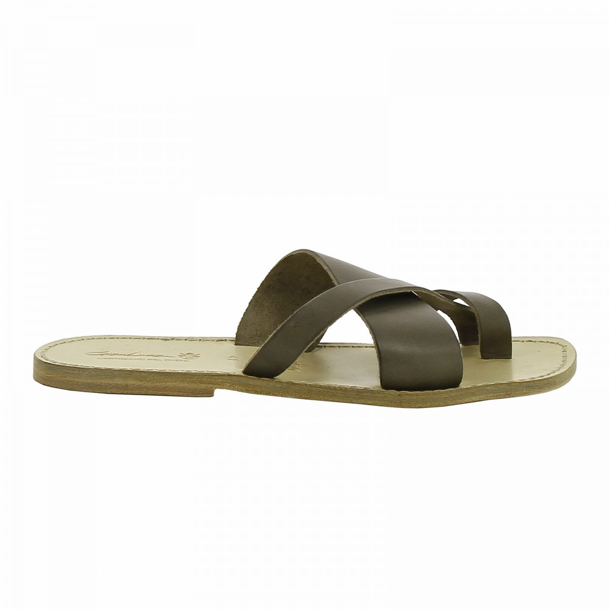 Leather thongs sandals for men in mud color | The leather craftsmen