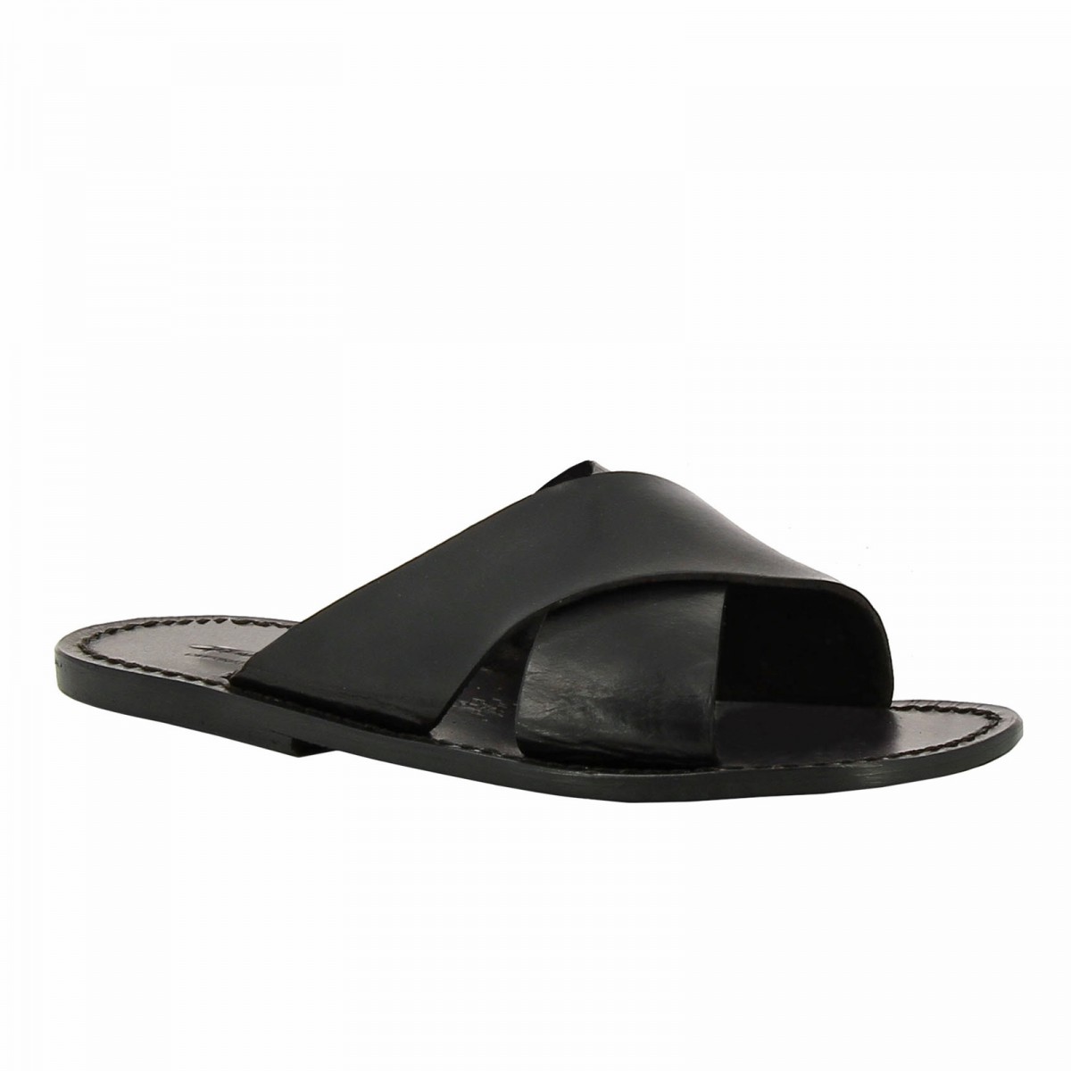 black leather slippers