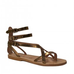 Handmade bronze leather flat gladiator thong sandals
