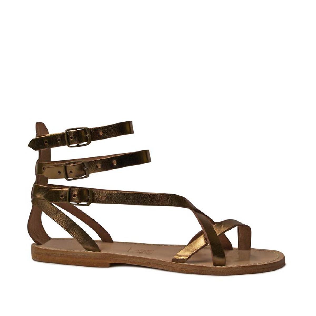 Handmade bronze leather flat gladiator thong sandals | The leather ...