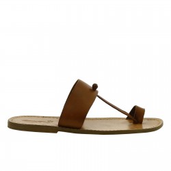 Tan leather toe loop sandals for men Handmade in Italy