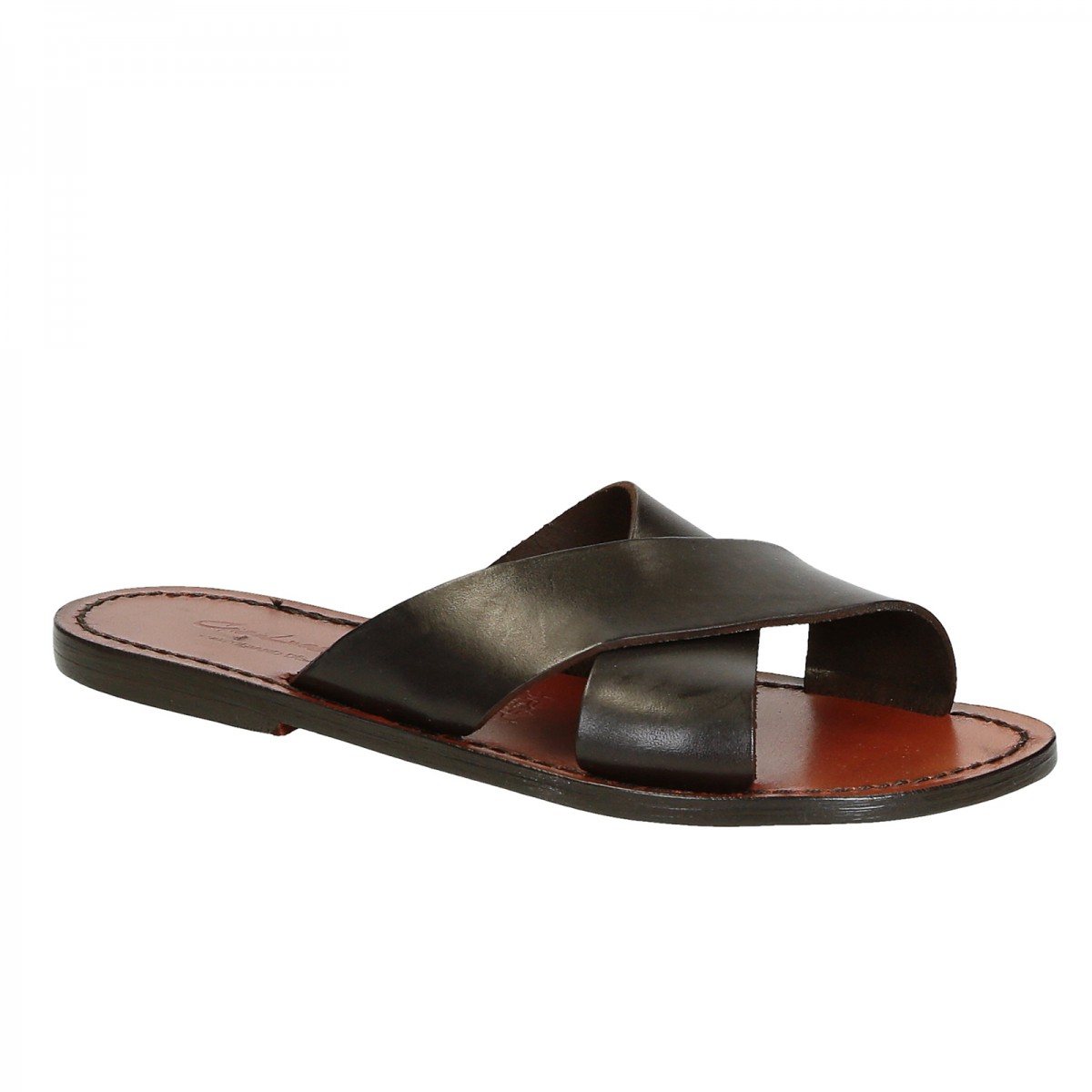 Brown leather slide sandals for women handmade | The leather craftsmen