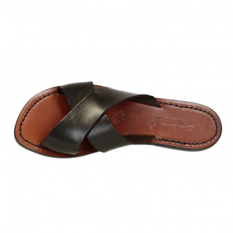 Brown leather slide sandals for women handmade | The leather craftsmen