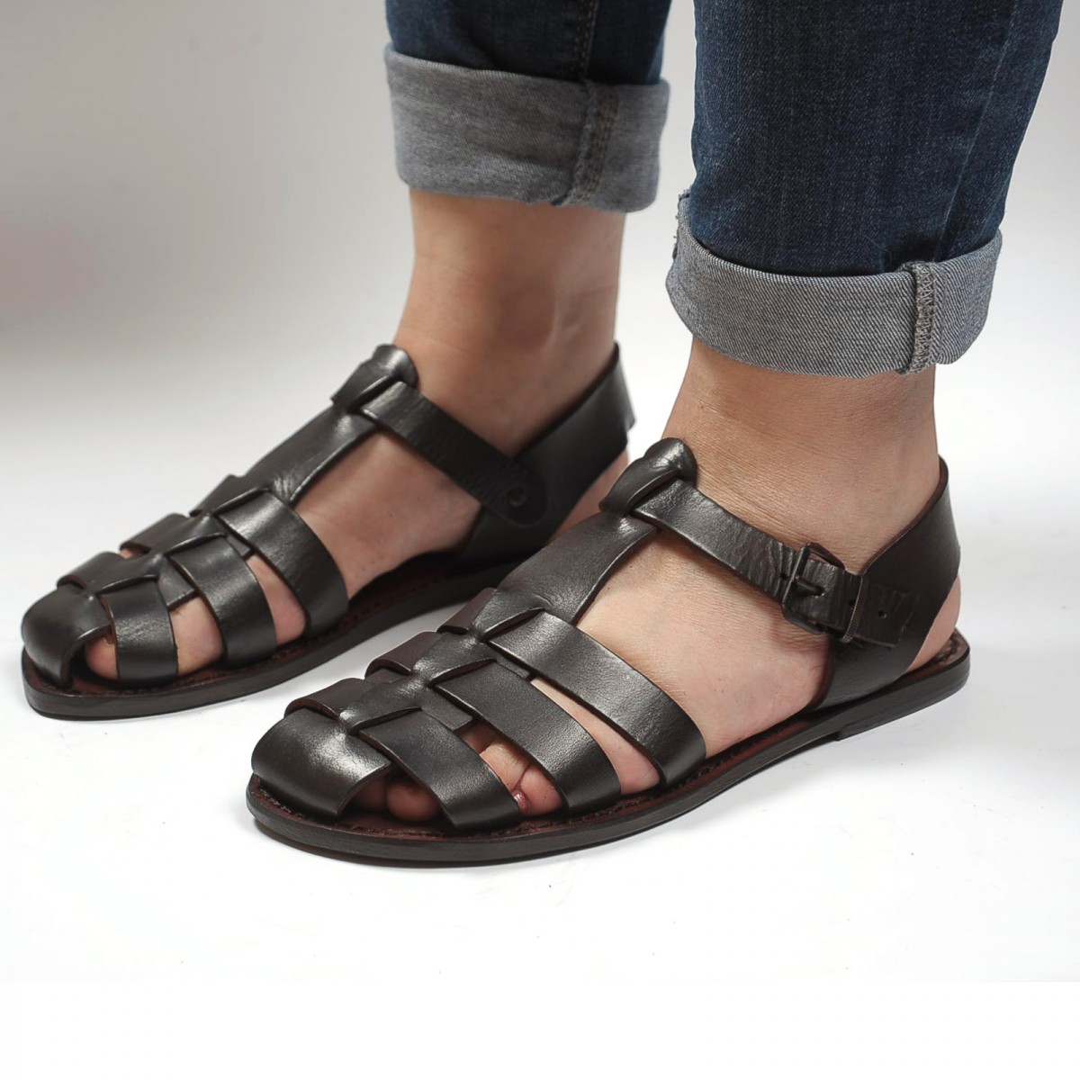 Dark brown flat  sandals  for women real leather  Handmade in 