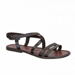 Women's brown leather sandals hand made in Italy