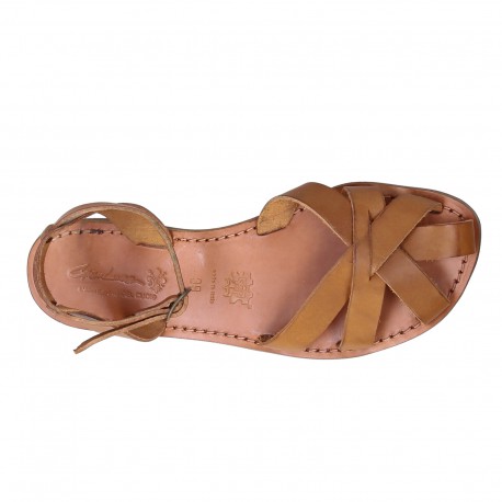 Handmade tan flat sandals for women real italian leather | The leather ...