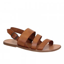 Tan leather sandals handmade in Italy for men's