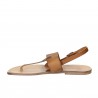T-strap sandals for women in tan leather