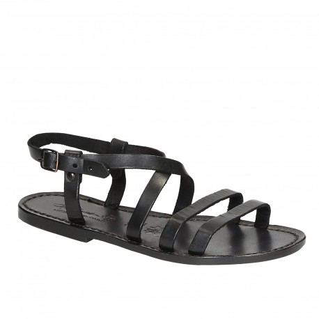 Women's black leather sandals handmade in Italy