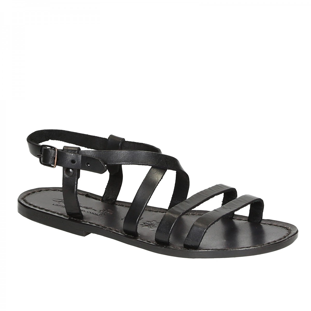 Women's black leather sandals handmade in Italy | The leather craftsmen