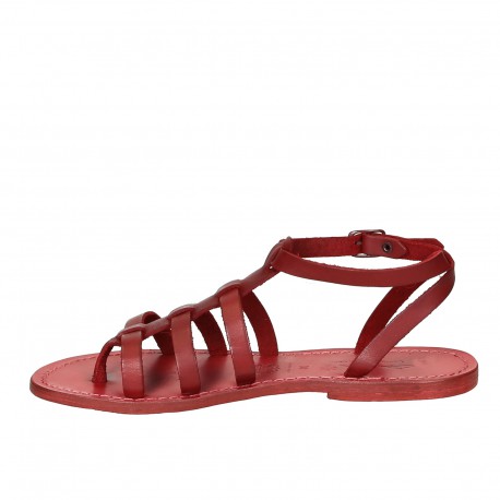 Women's red gladiator sandals Handmade in Italy | The leather craftsmen