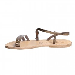 Handmade bronze metallic leather flat sandals for women