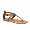 Handmade women's t-strap flat sandals in leather