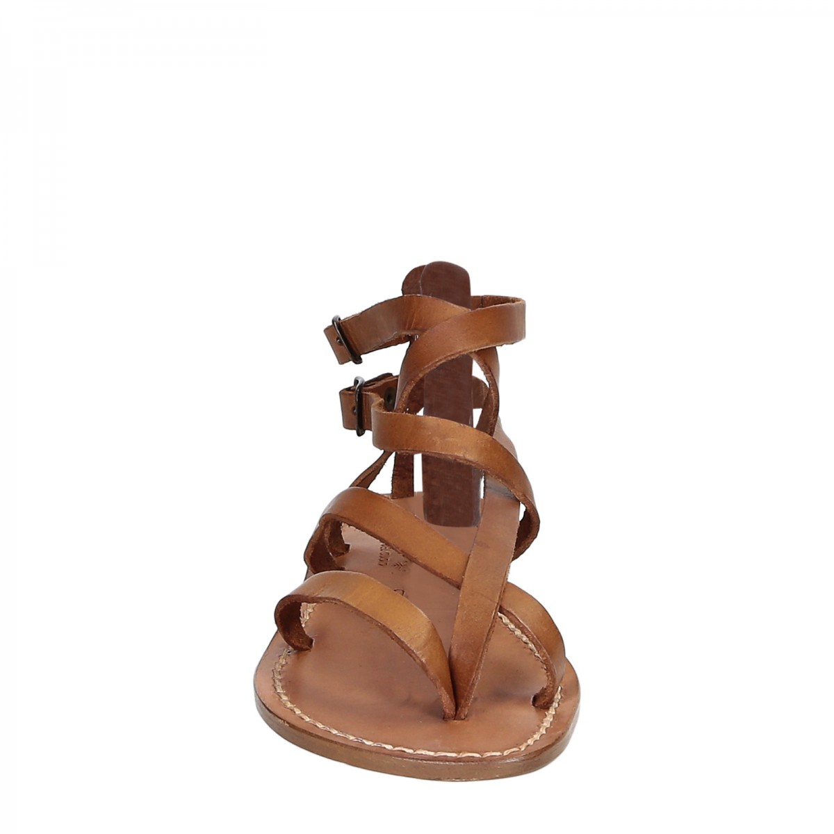 Handmade women's flat sandals in tan leather | Gianluca - The leather ...