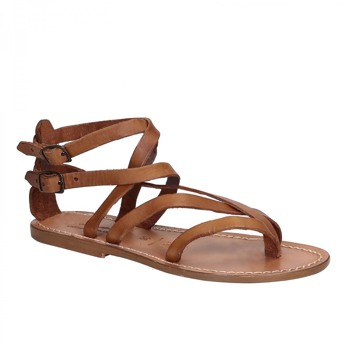 Handmade women's flat sandals in tan leather | Gianluca - The leather ...