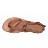 Handmade women's flat sandals in tan leather