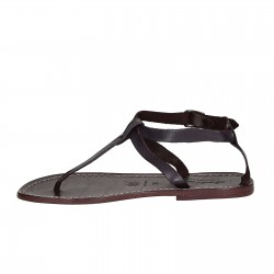 Women's t-strap sandals in violet Leather handmade in Italy