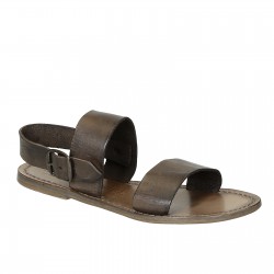 Mud color leather women's franciscan sandals handmade in Italy