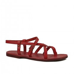 Womens red flat gladiator sandals Handmade in Italy