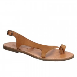 Tan leather thong sandals for women Handmade in Italy