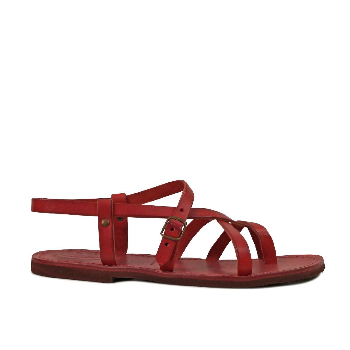 Womens red flat gladiator sandals Handmade in Italy | The leather craftsmen