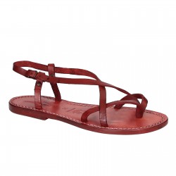 Handmade women's sandals in red leather Made in Italy