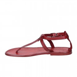 Women's t-strap sandals in red Leather handmade in Italy